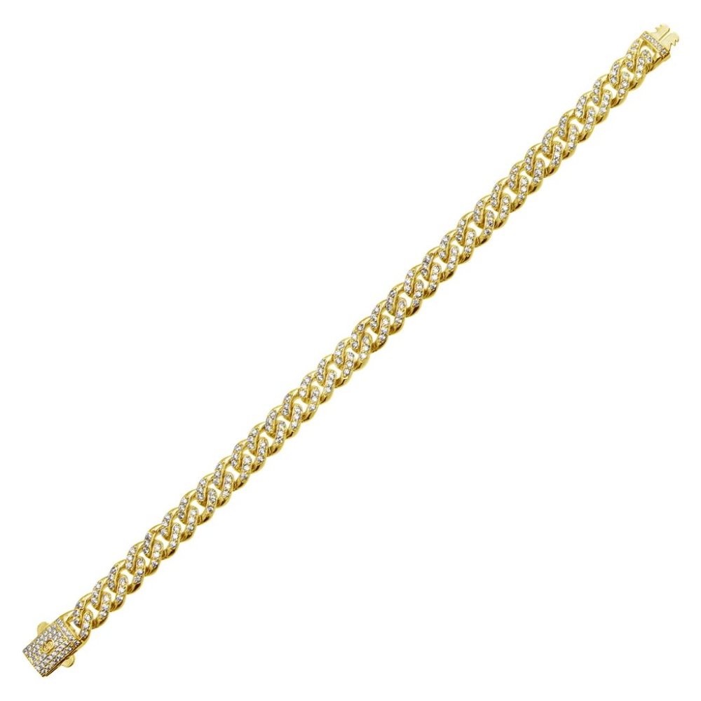 Sterling Silver 925 CZ Encrusted Miami Cuban Link Bracelet 9.5mm